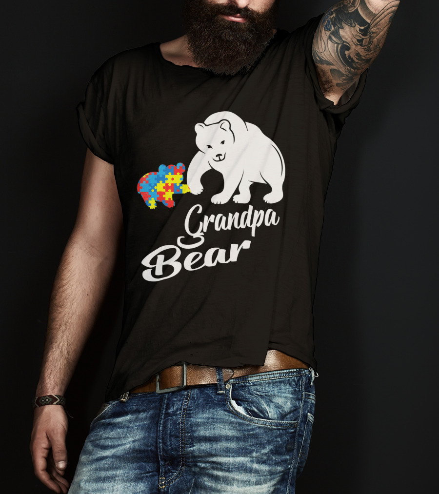 Grandpa Bear Autism Awareness Puzzle Bear T-Shirt