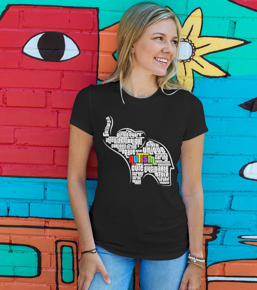 Autism Awareness Elephant Fun Intelligent Unique Excitable Gifted Bright Curious Strong Brave Cute Caring Innocent T-Shirt