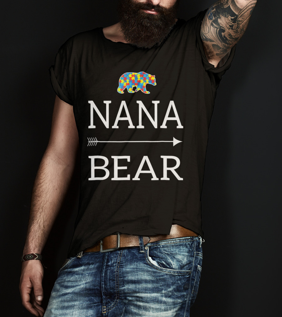 Nana Bear Autism Awareness Puzzle Bear Arrow T-Shirt