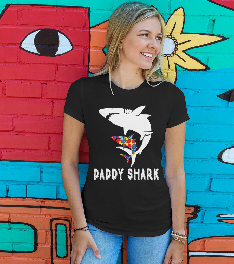 Daddy Shark Autism Awareness Puzzle Piece Sharks T-Shirt