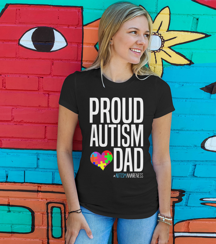 PROUD AUTISM DAD #AUTISMAWARENESS Puzzle Heart T-Shirt