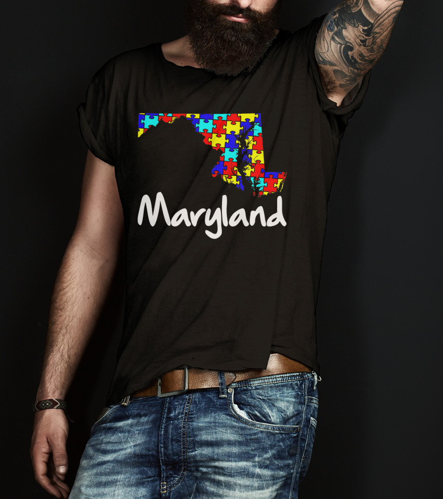 Maryland Puzzle Map Autism Awareness T-Shirt