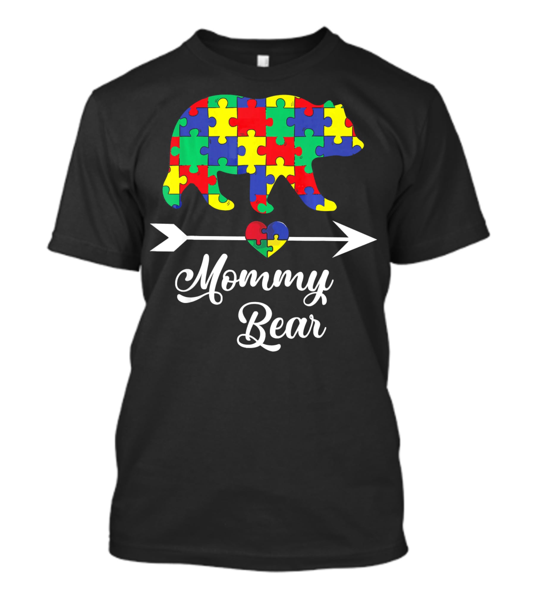 Mommy Bear With Puzzle Heart Autism Awareness T-Shirt