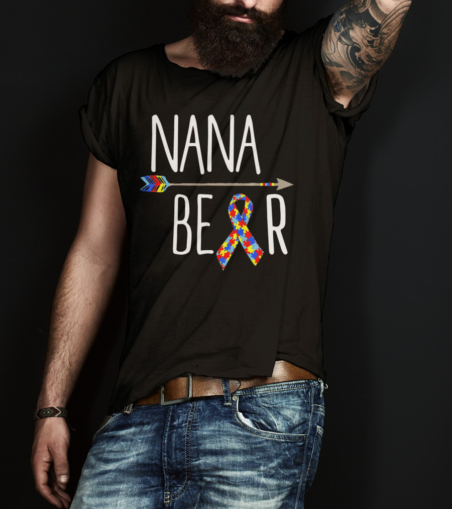 Nana Bear Autism Awareness Puzzle Ribbon Arrow T-Shirt