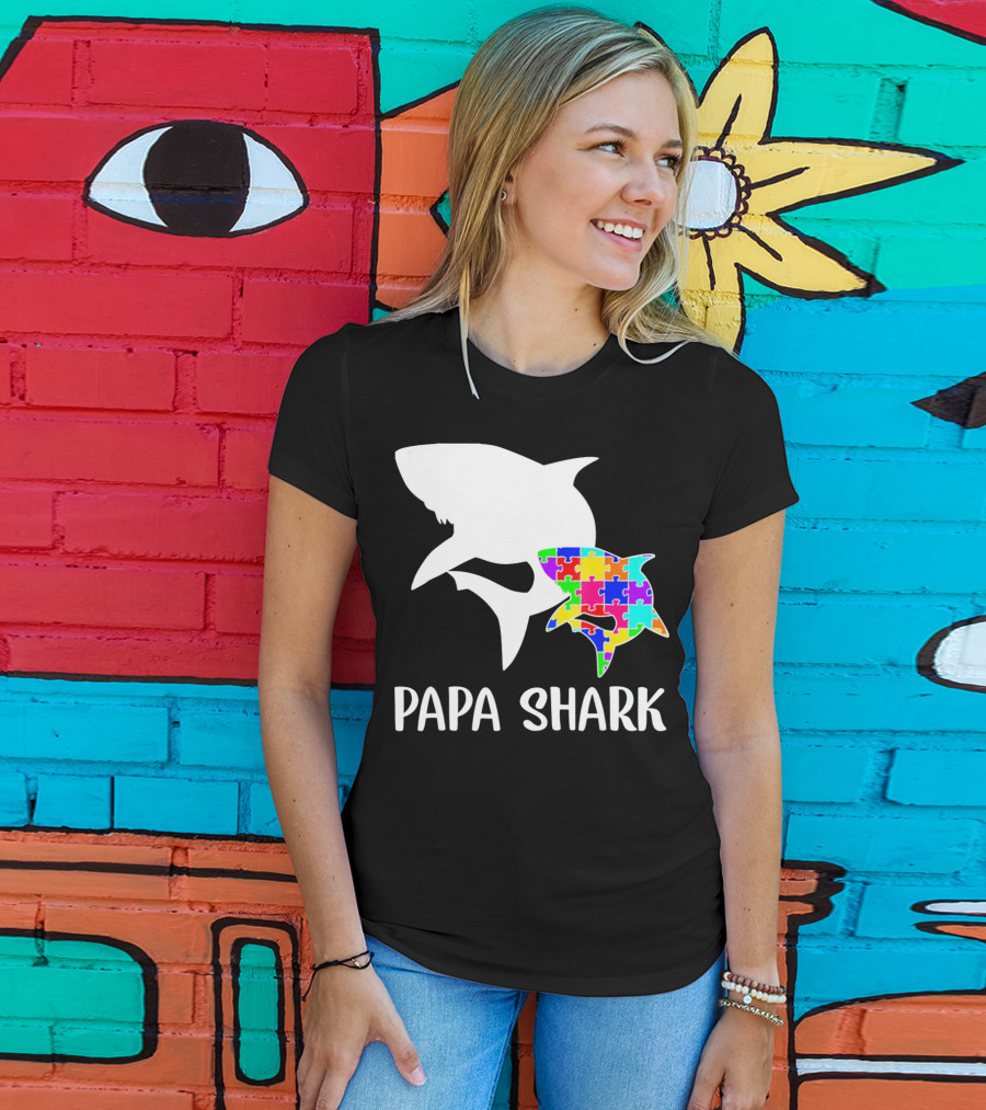 Papa Shark Autism Awareness Puzzle Shark T-Shirt