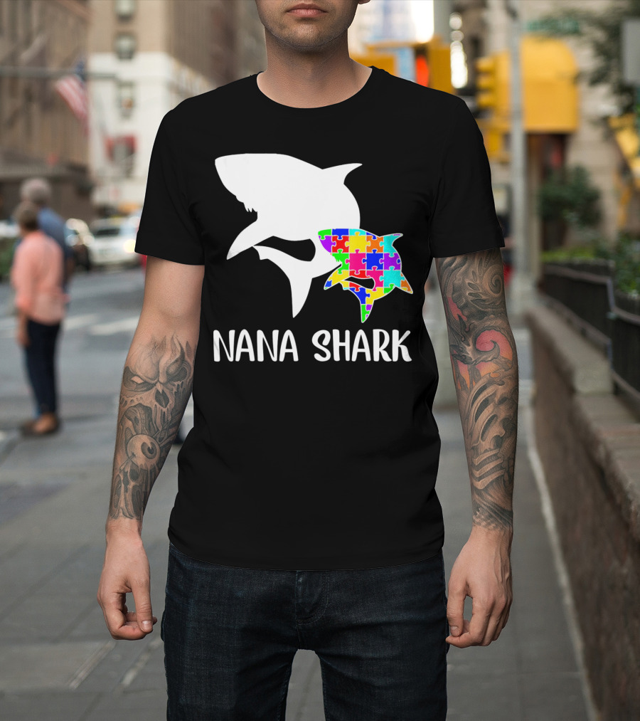 Nana Shark Puzzle Autism Awareness T-Shirt