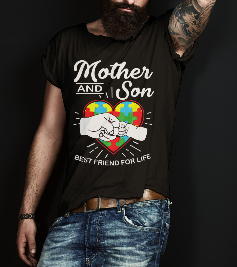 Mother And Son Autism Awareness Heart Best Friend For Life T-Shirt