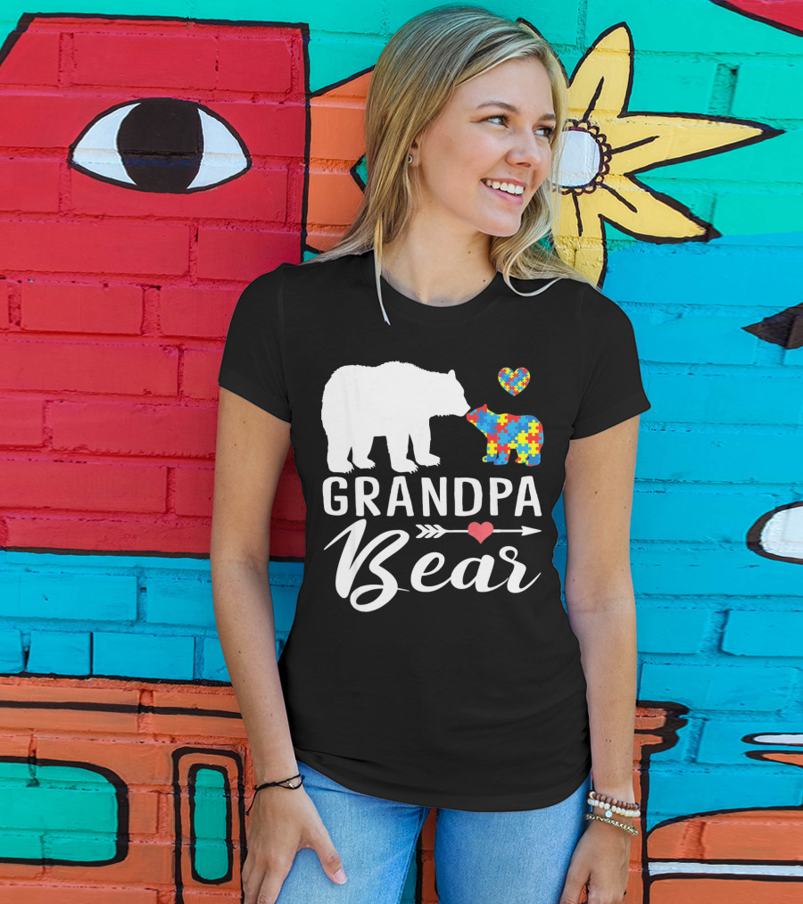 Grandpa Bear Autism Awareness Puzzle Heart Love T-Shirt