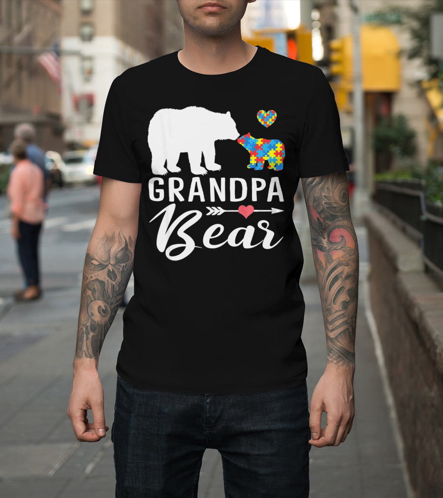 Grandpa Bear Autism Awareness Puzzle Heart Love T-Shirt