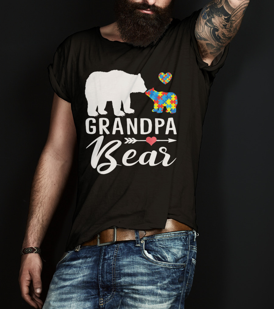 Grandpa Bear Autism Awareness Puzzle Heart Love T-Shirt