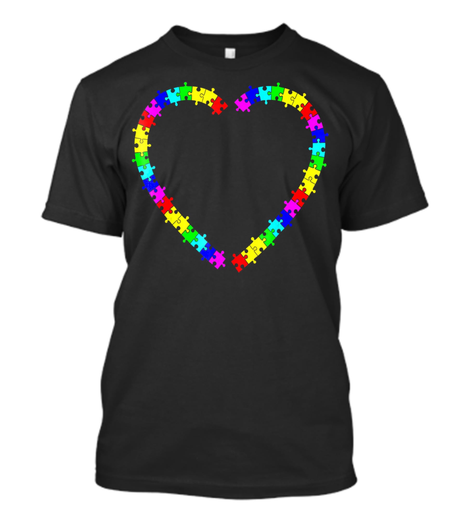 Autism Spectrum Awareness Puzzle Pieces Rainbow Heart T-Shirt