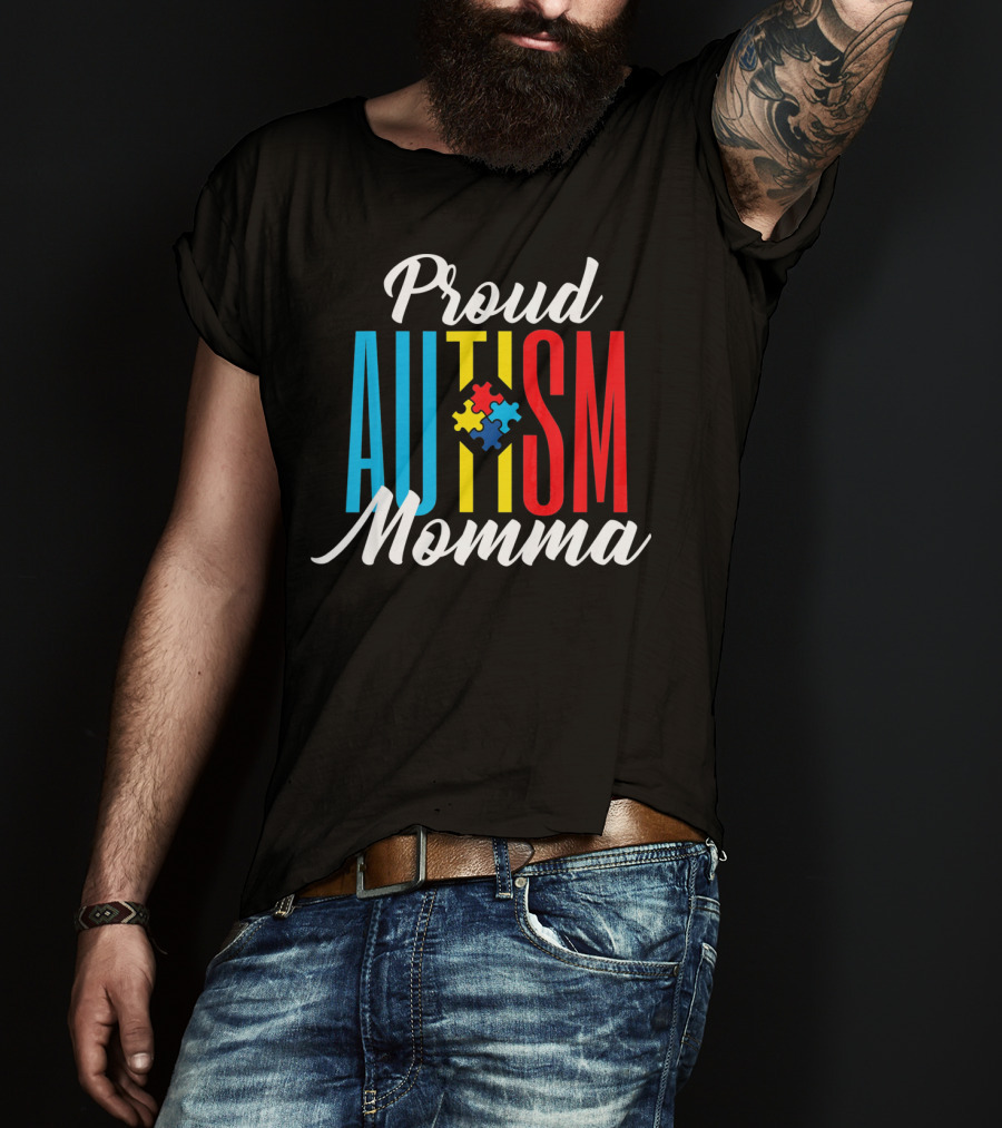 Proud Autism Momma Awareness Puzzle Pieces T-Shirt
