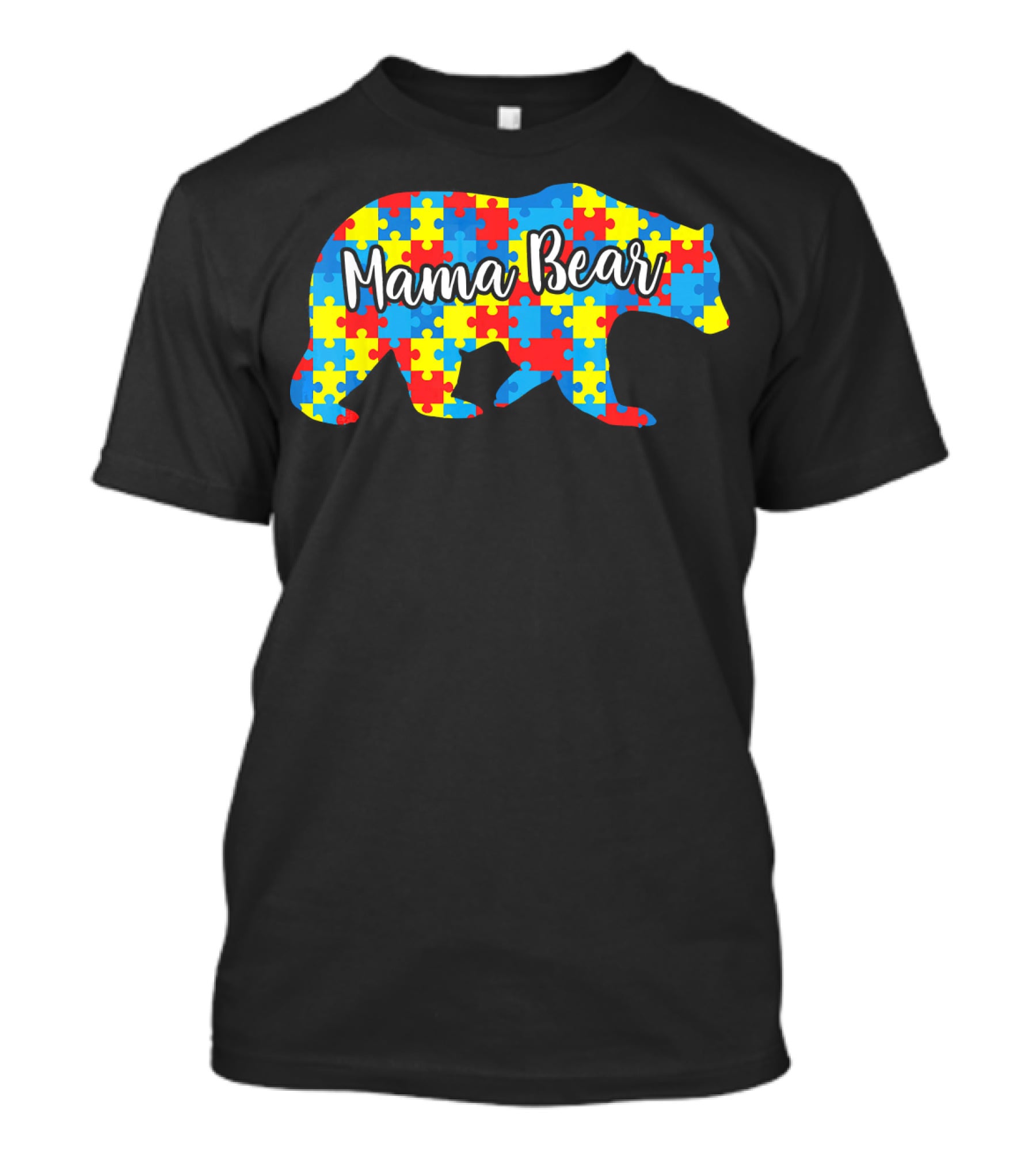 Mama Bear Autism Awareness Puzzle Pattern Love Support T-Shirt