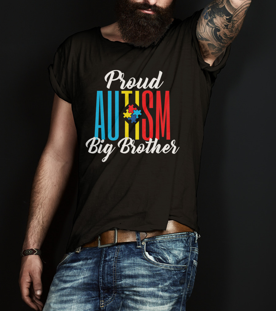 Proud Autism Big Brother Awareness Puzzle Colors T-Shirt