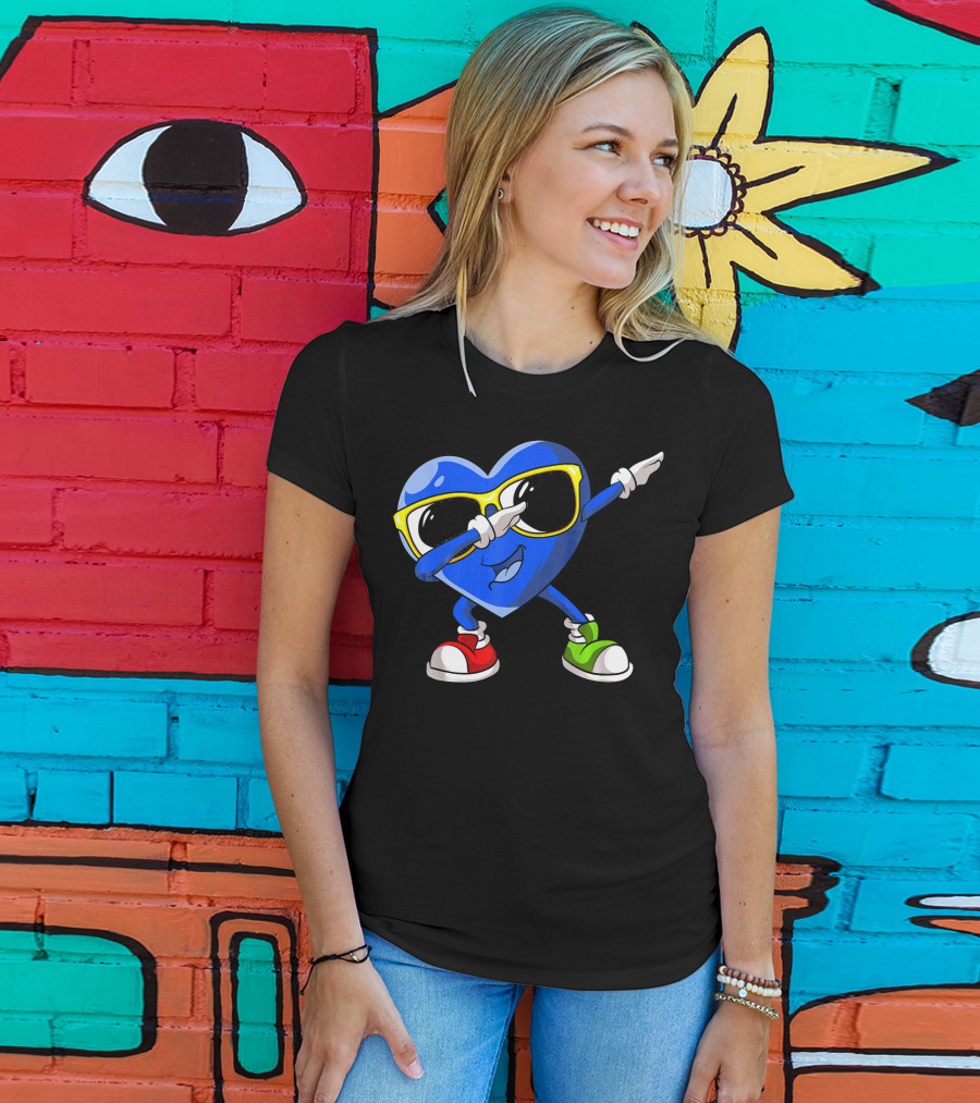 Autism Awareness Dabbing Heart Blue Love Sunglasses Red Green Shoes T-Shirt