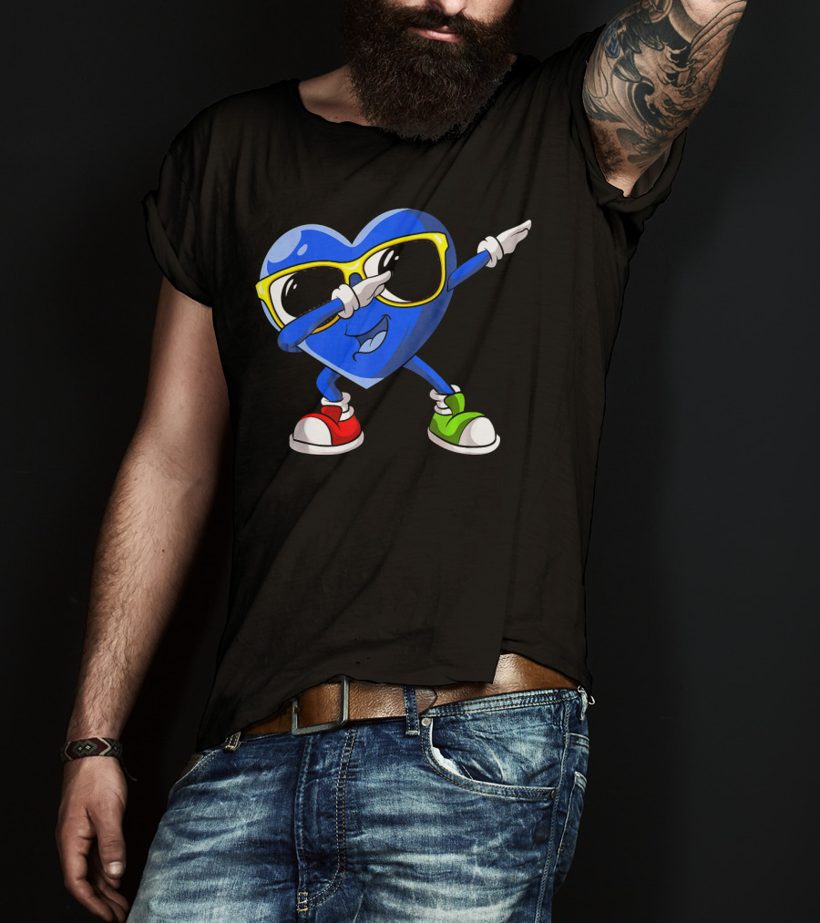 Autism Awareness Dabbing Heart Blue Love Sunglasses Red Green Shoes T-Shirt