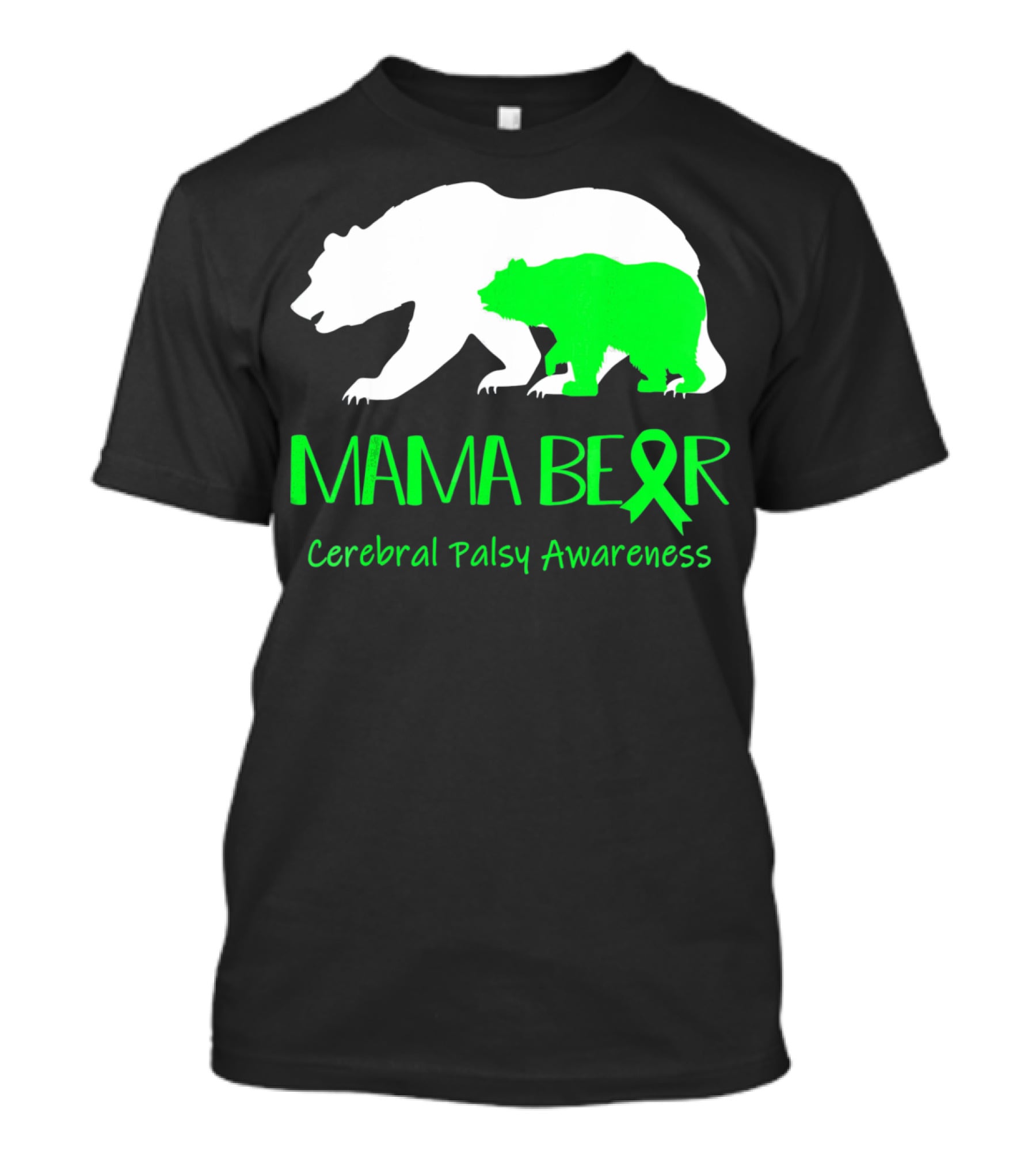Mama Bear Cerebral Palsy Awareness Green Ribbon Bears T-Shirt