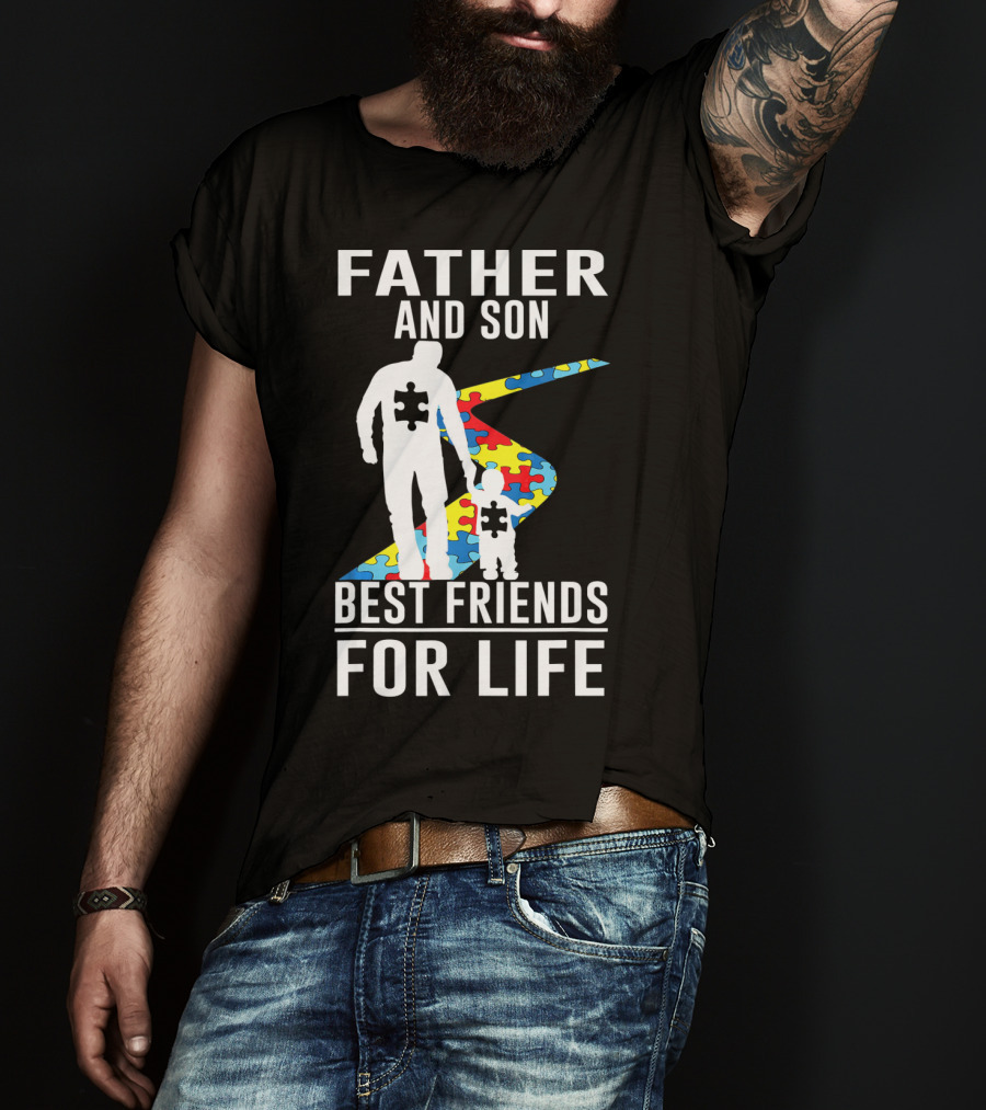 Father And Son Best Friends For Life Puzzle Piece Autism Awareness T-Shirt