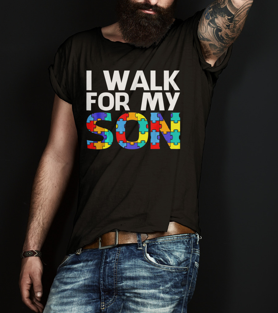 Autism Awareness I Walk For My Son Puzzle Piece T-Shirt