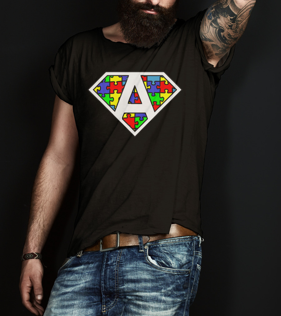 Autism Awareness Superhero Puzzle Shield Emblem T-Shirt