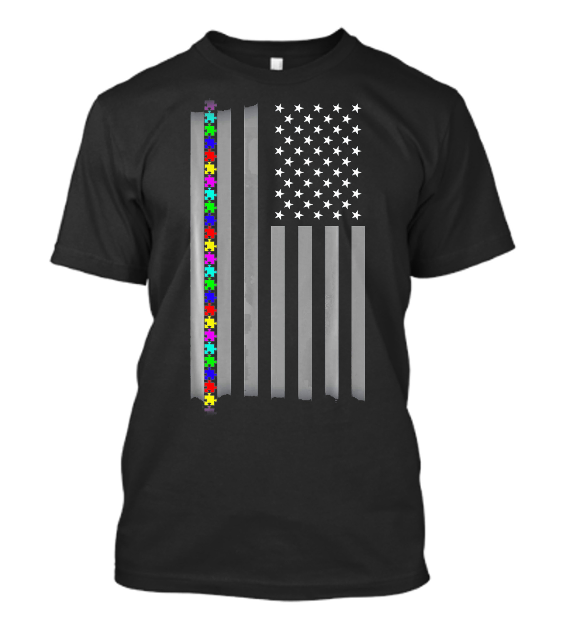 Autism Awareness Puzzles American Flag T-Shirt