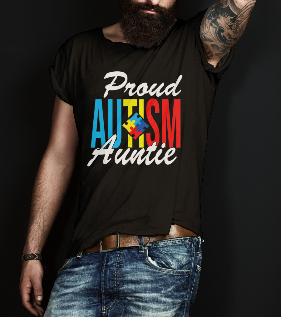 Proud Autism Auntie Puzzle Piece Awareness Support T-Shirt