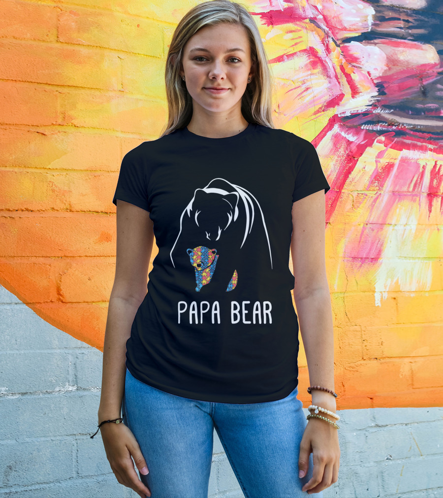 Papa Bear Autism Awareness Puzzle T-Shirt