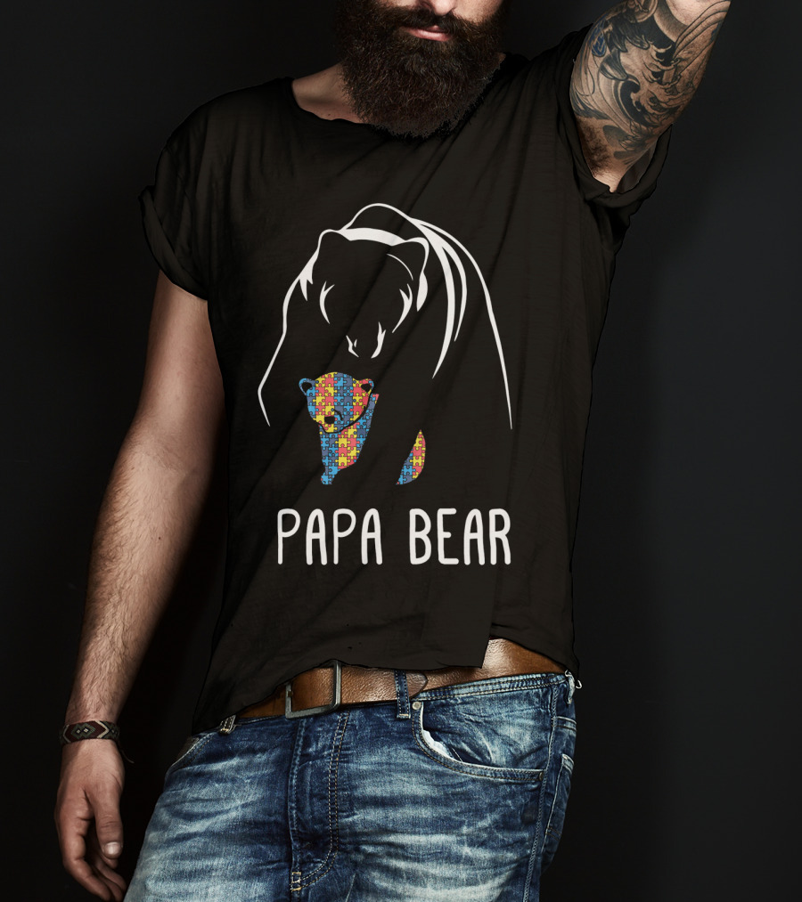 Papa Bear Autism Awareness Puzzle T-Shirt