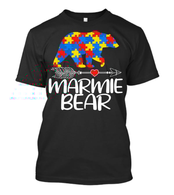 Marmie Bear Autism Awareness Puzzle Heart Arrow T-Shirt