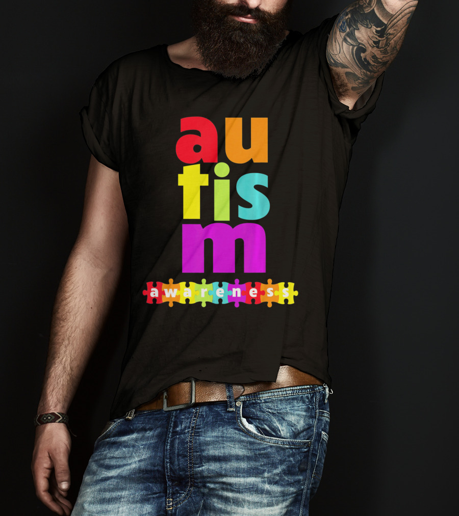 Autism Awareness Rainbow Puzzle Piece Autism Awareness T-Shirt