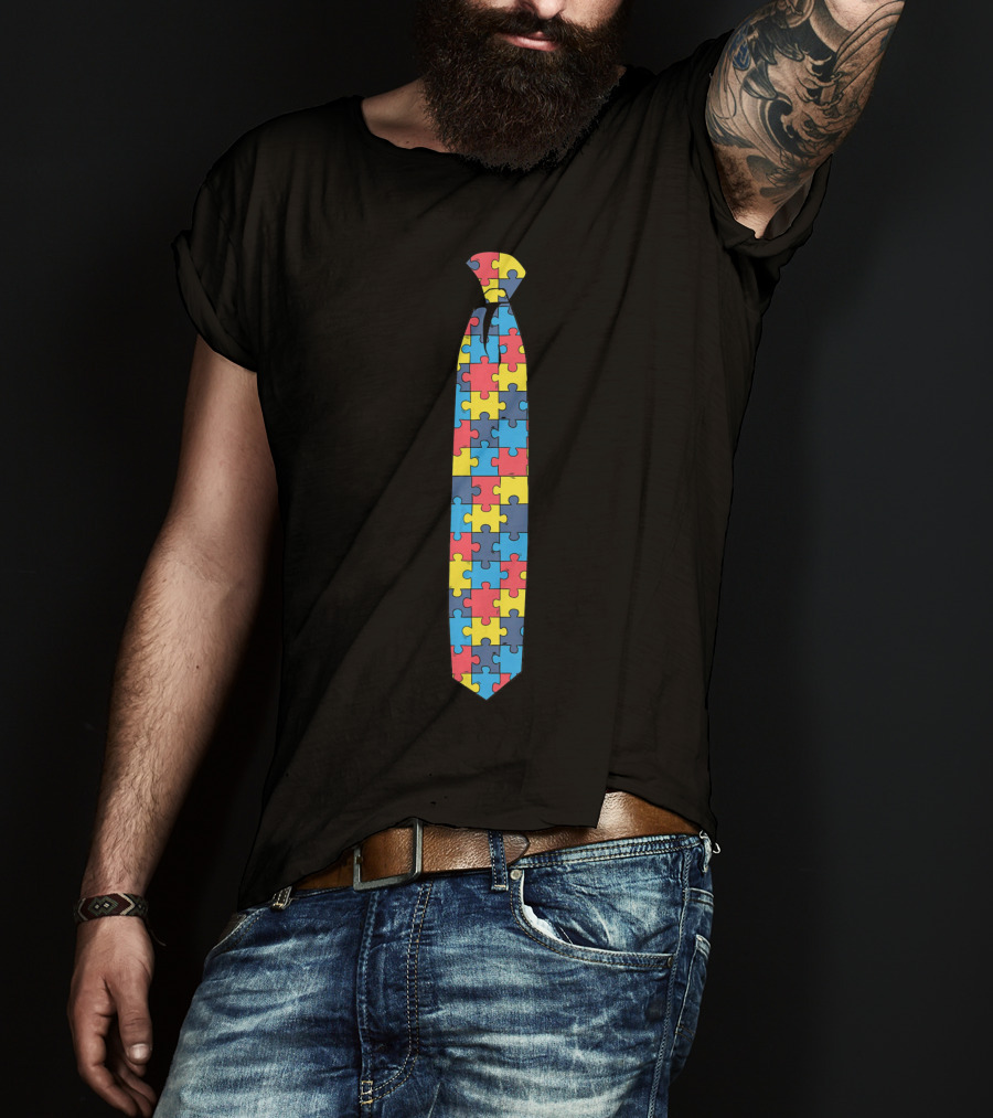 Unique Autism Awareness Day Puzzle Pattern TIE T-Shirt