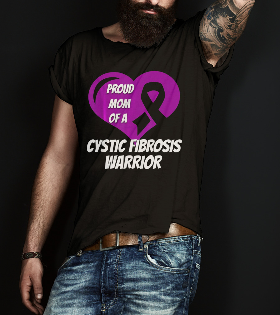 Proud Mom Of A Cystic Fibrosis Warrior Purple Ribbon Heart T-Shirt