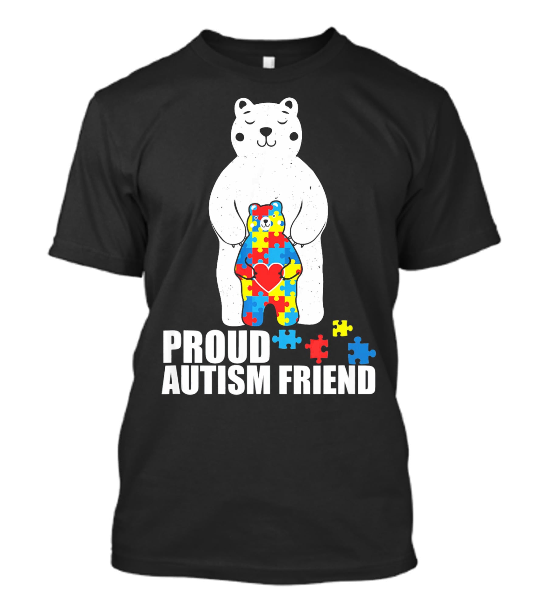 Proud Autism Friend Bear With Colorful Puzzle Pieces T-Shirt