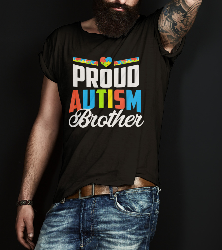Proud Autism Brother Puzzle Heart Awareness Support T-Shirt