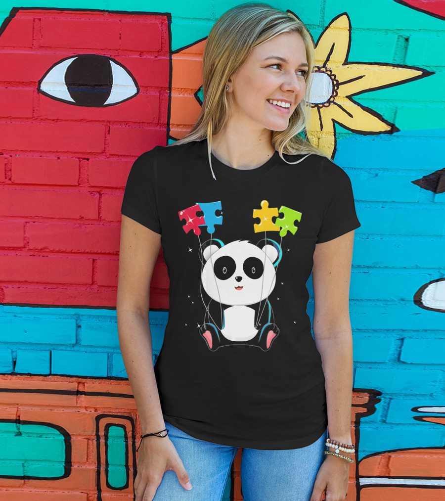 Autism Awareness Cute Panda With Colorful Puzzle Balloons T-Shirt