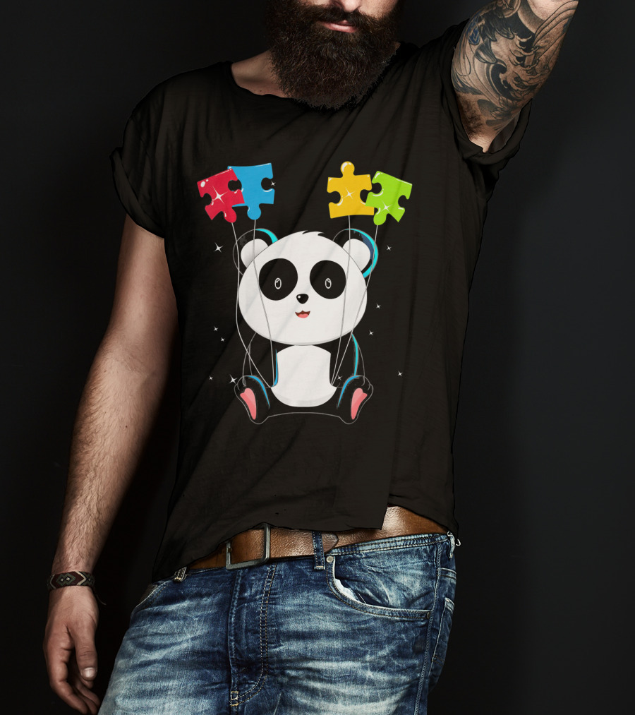 Autism Awareness Cute Panda With Colorful Puzzle Balloons T-Shirt