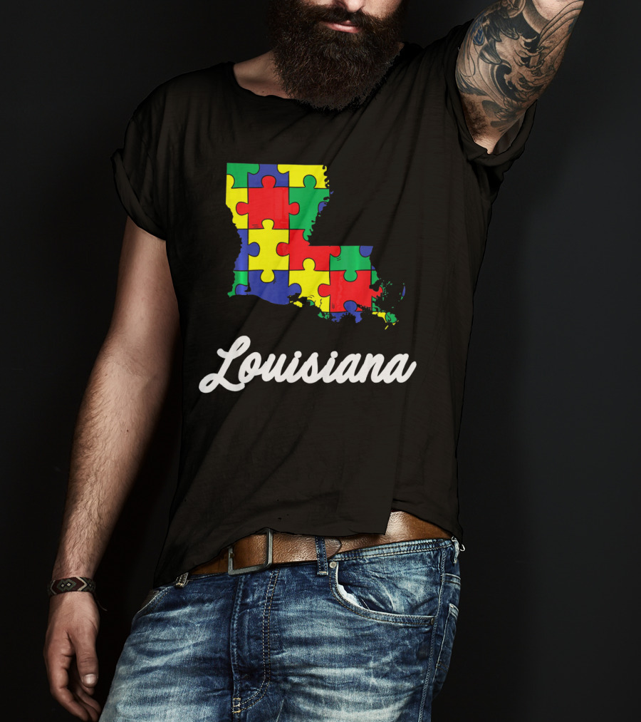 Autism Awareness Puzzle Map Louisiana T-Shirt
