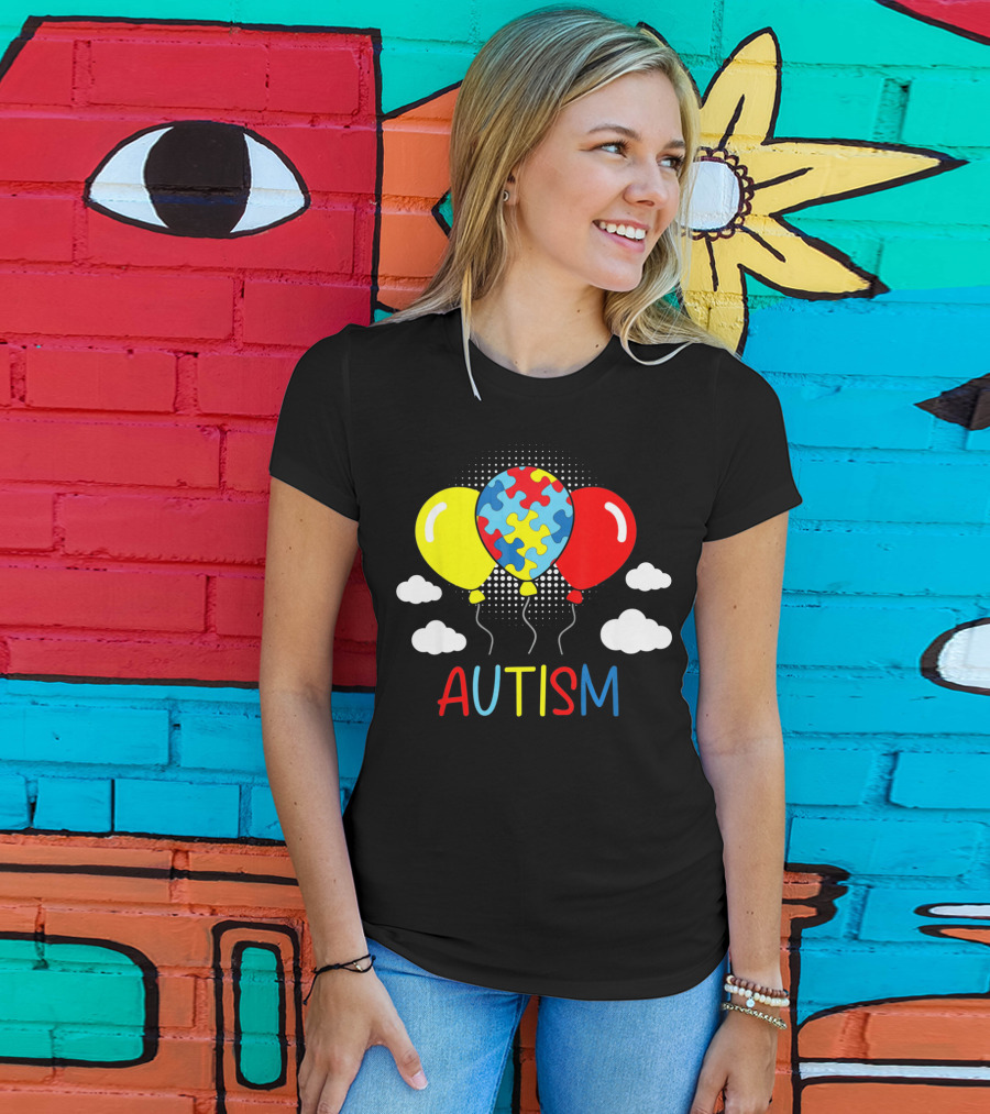 Autism Awareness Balloons Puzzle Clouds T-Shirt