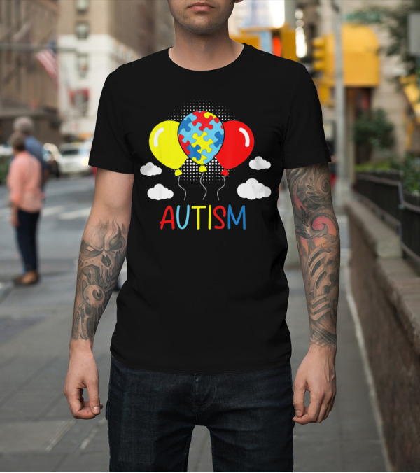 Shirt: Autism Awareness Balloons Puzzle Clouds T-Shirt Autism Awareness Balloons Puzzle Clouds T-Shirt