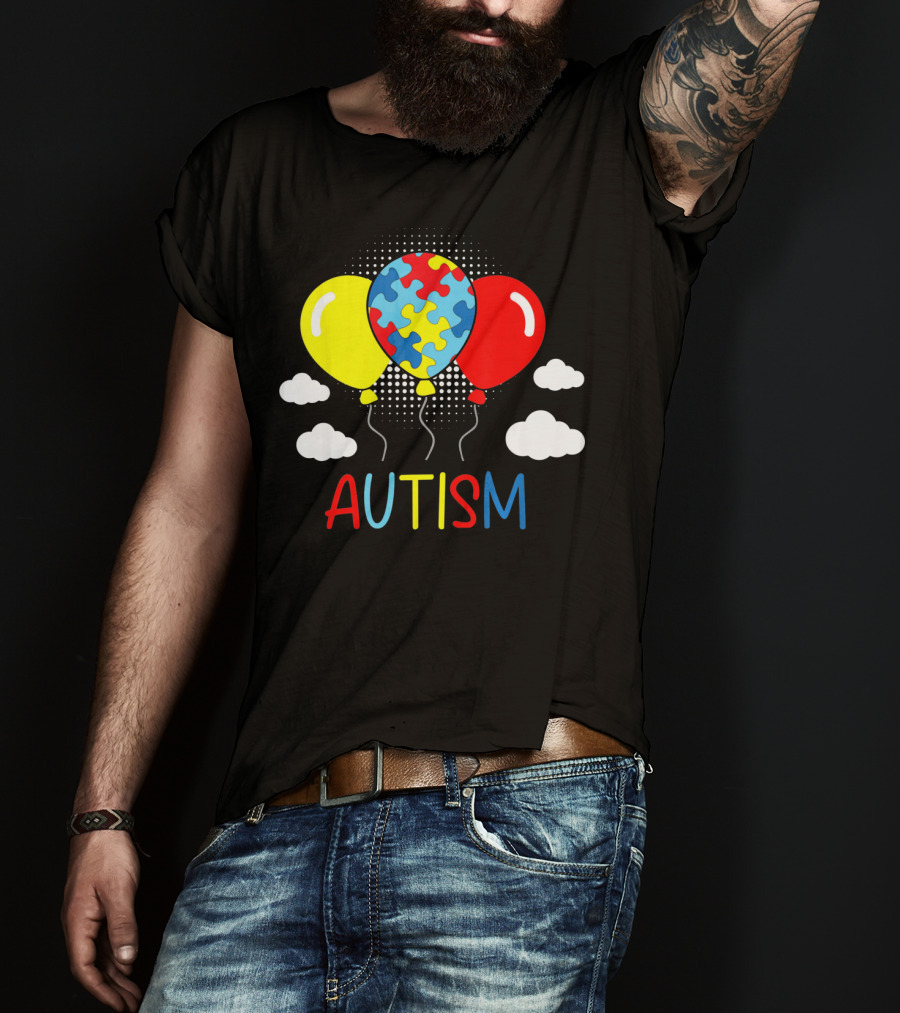 Autism Awareness Balloons Puzzle Clouds T-Shirt