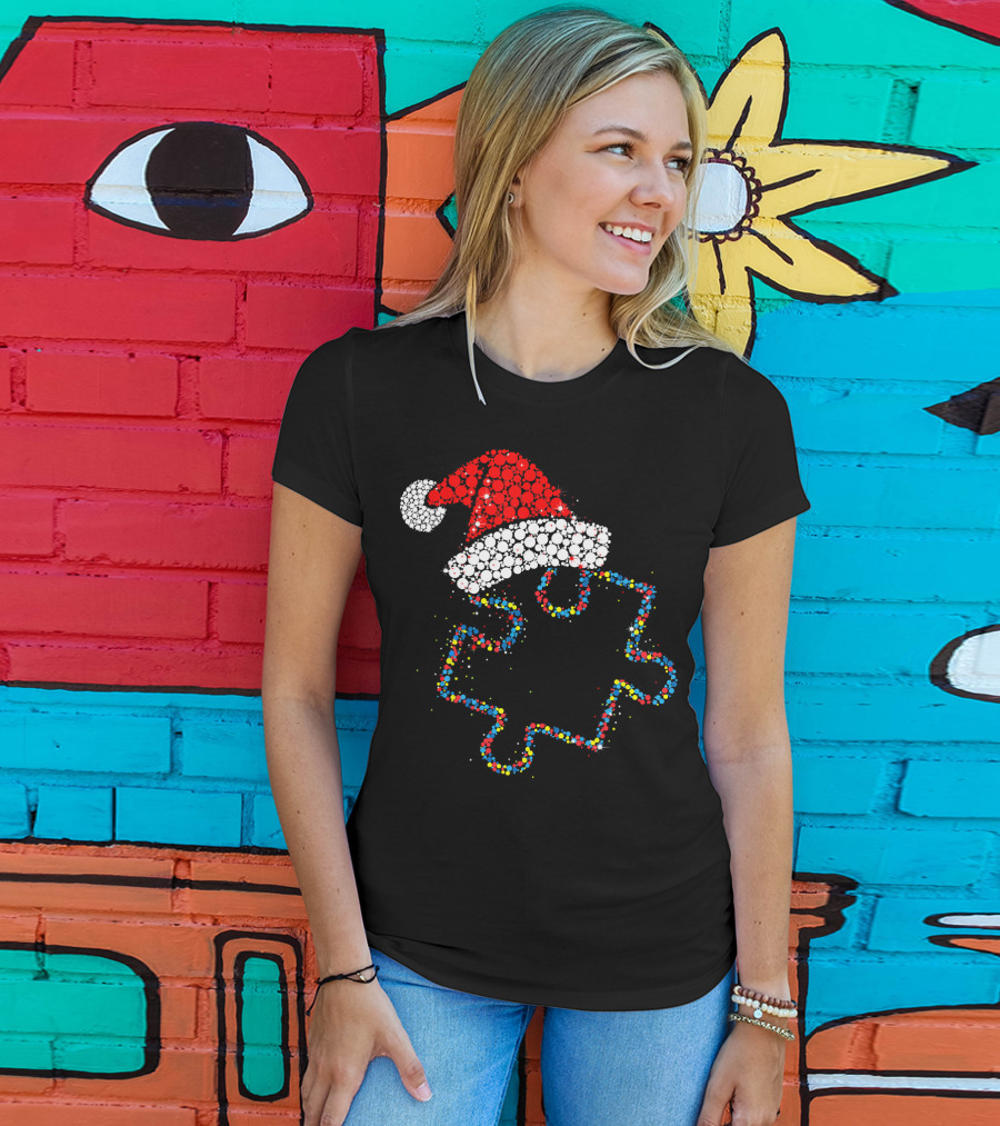 Puzzle Santa Merry Christmas Autism Awareness T-Shirt