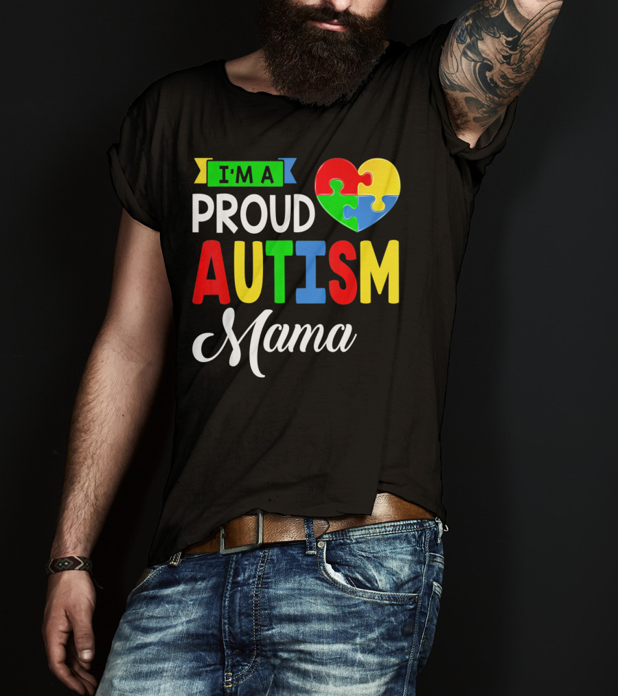 I'M A Proud Autism Mama Puzzle Heart Mamasaurus T-Shirt