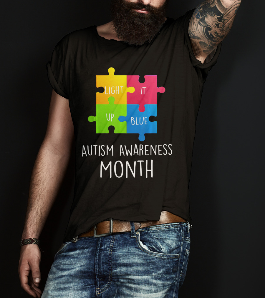 Light It Up Blue Autism Awareness Month Puzzle Piece T-Shirt