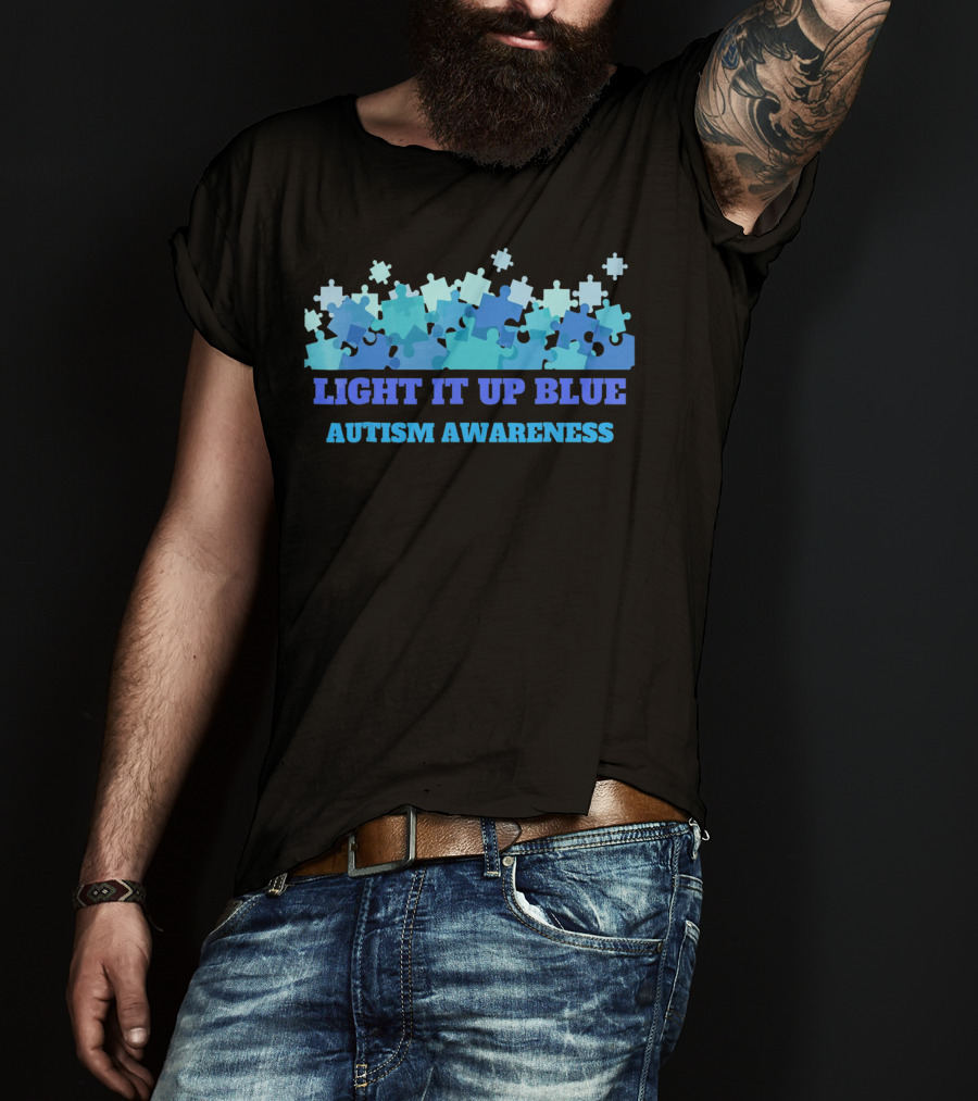Light It Up Blue Autism Awareness Puzzle Pieces T-Shirt