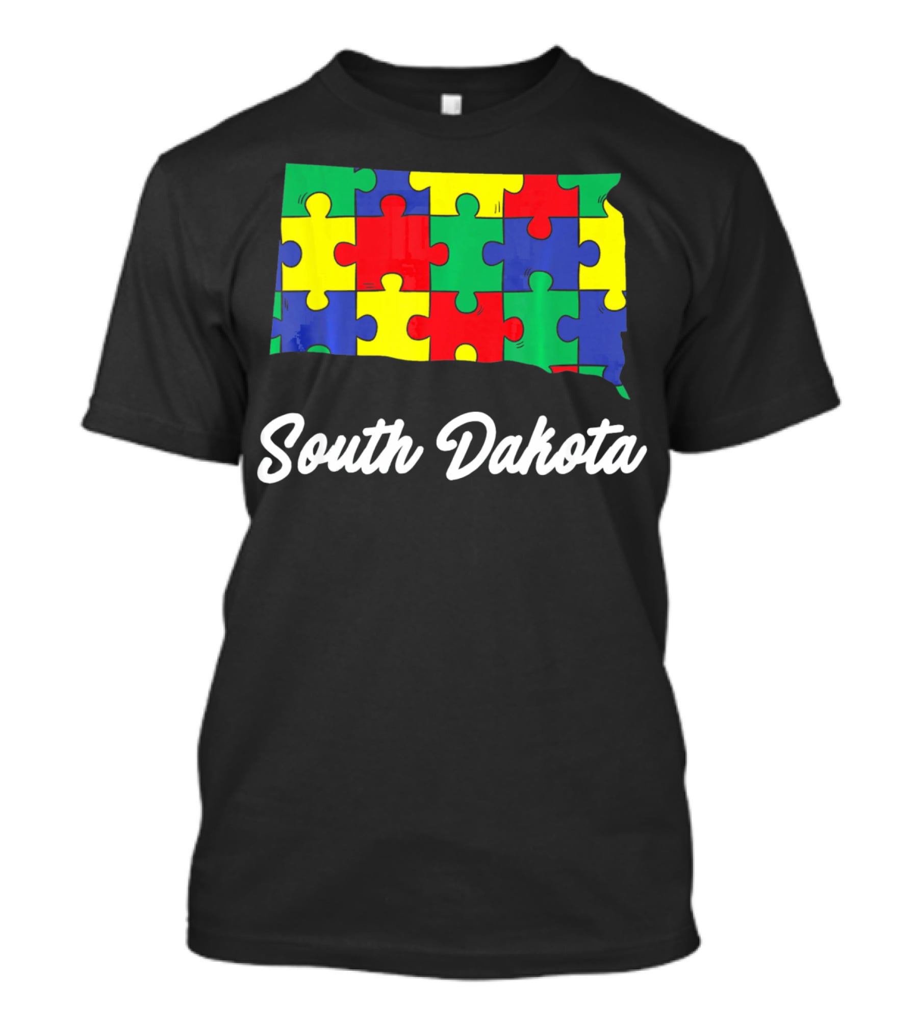 South Dakota Autism Awareness Puzzle Map T-Shirt