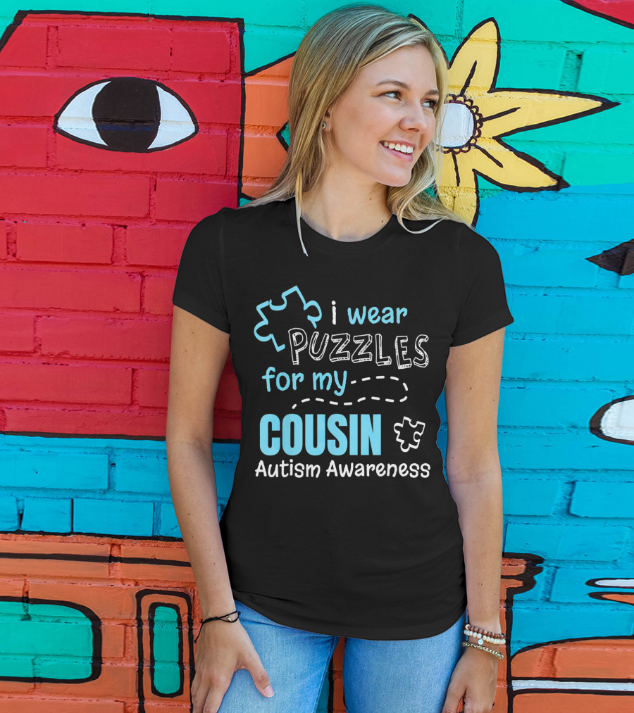 I Wear Puzzles For My Cousin Autism Awareness T-Shirt