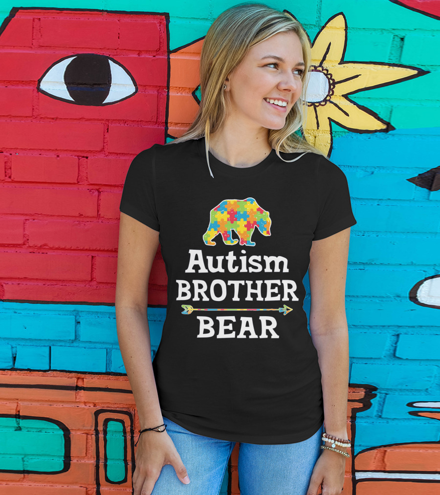 Autism Awareness BROTHER Bear Puzzle Piece Arrow T-Shirt