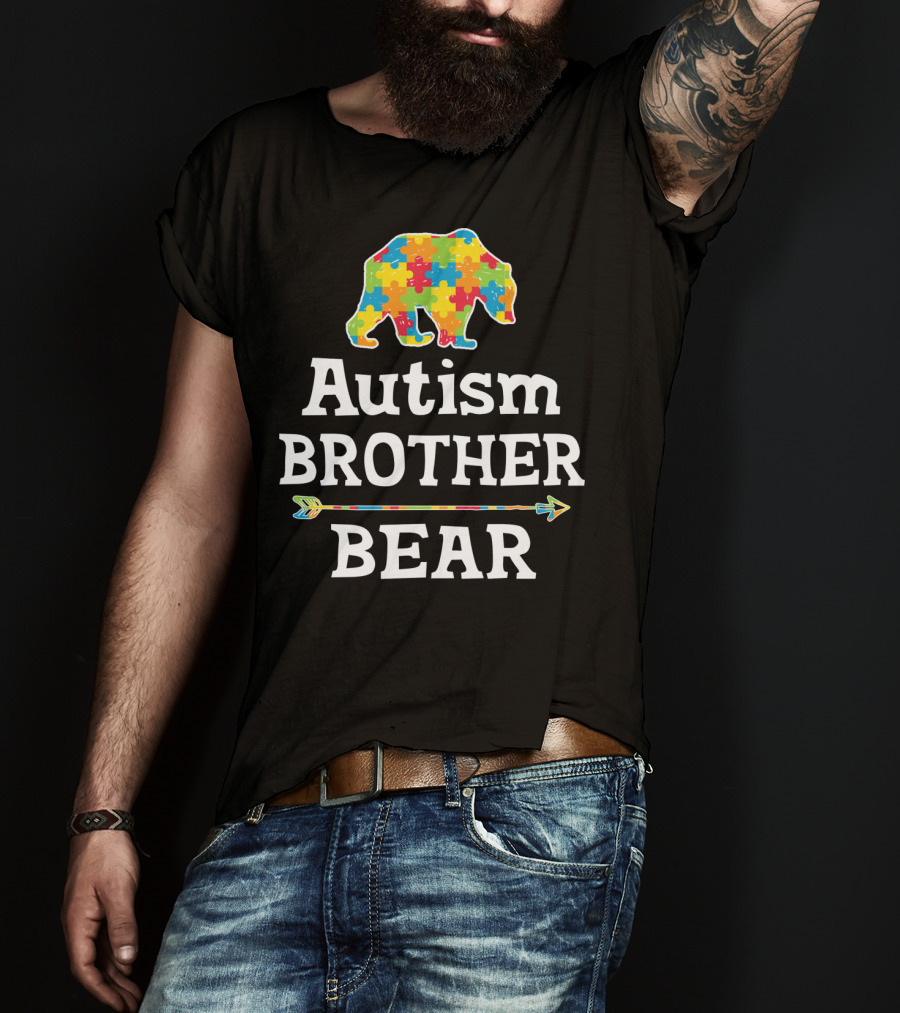 Autism Awareness BROTHER Bear Puzzle Piece Arrow T-Shirt