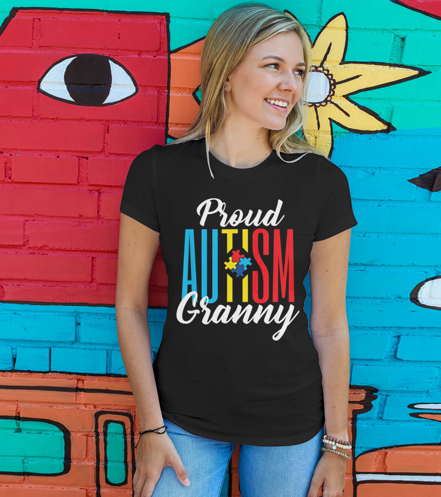 Proud Autism Granny With Colorful Puzzle Awareness T-Shirt