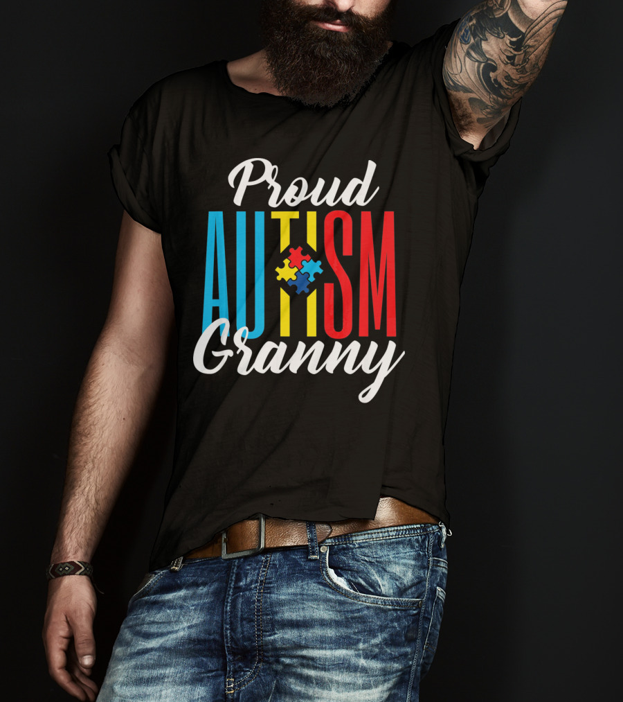 Proud Autism Granny With Colorful Puzzle Awareness T-Shirt